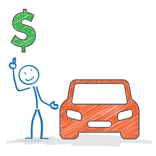 Graphic illustration of a dollar sign with a car, representing salvage car auctions