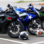 Three motorcycles Suzuki side view