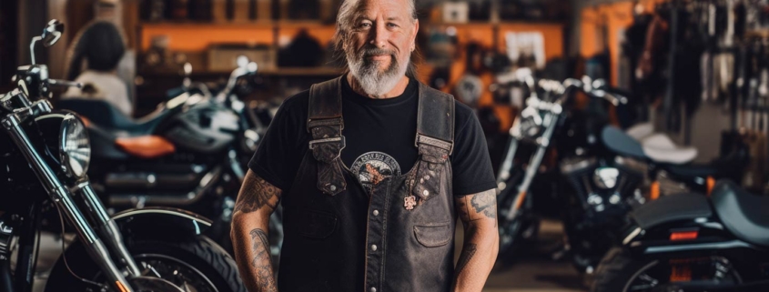 Entrepreneurial spirit in salvage motorcycle investments: Male small business owner in bike shop.