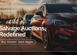 Salvage Auctions, Redefined | Buy Smarter and Save Bigger on Salvage Vehicles | RideSafely Banner showing the message "Salvage Auctions, Redefined" with a tagline "Buy Smarter. Save Bigger," highlighting a new, smarter way to buy salvage vehicles.