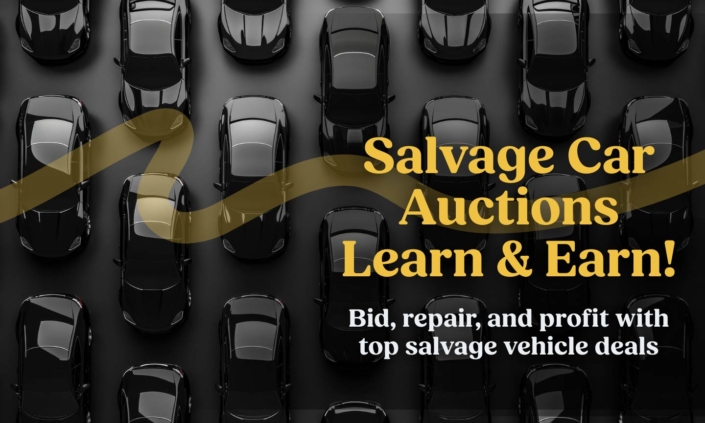 Banner image featuring text: Salvage Car Auctions – Learn & Earn! Bid, repair, and profit with top salvage vehicle deals.