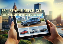 Web banner featuring the phrase "Secure Your Dream Car!" with a description "Discover 5 key tips for smart auction buys"