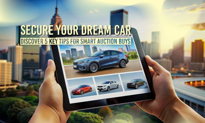 Web banner featuring the phrase "Secure Your Dream Car!" with a description "Discover 5 key tips for smart auction buys"