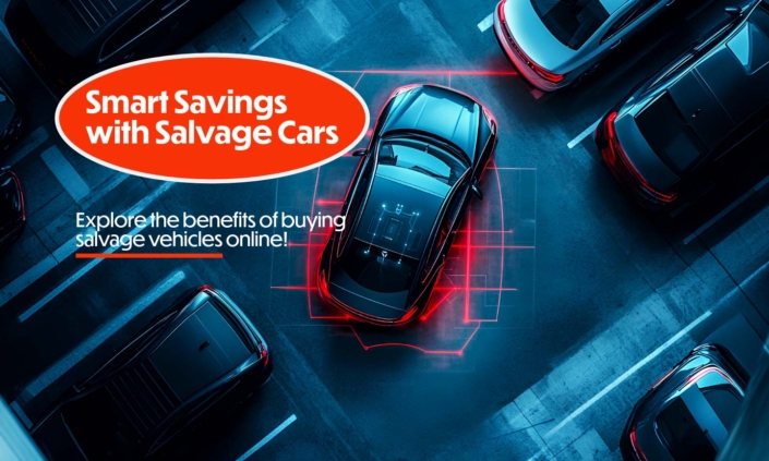 Banner featuring "Smart Savings with Salvage Cars" emphasizing the benefits of purchasing salvage vehicles online