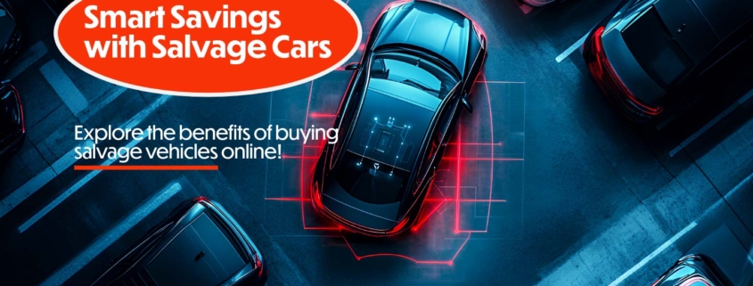 Banner featuring "Smart Savings with Salvage Cars" emphasizing the benefits of purchasing salvage vehicles online