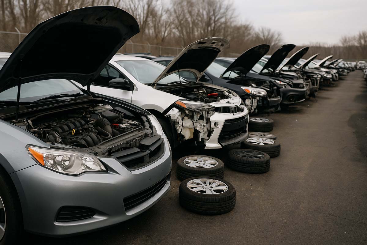 Dynamic Car Auction Scene with Diverse Bidders and Auctioneer Presenting Pre-Owned Vehicle