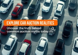 Website banner highlighting 'Explore Car Auction Realities' focused on debunking common car auction myths, with a 'Learn More' button