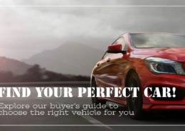 Banner showing text Find Your Perfect Car! with a description Explore our buyer's guide to choose the right vehicle for you.