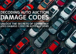 Aerial view of a salvage auction with crushed cars, highlighting auto auction damage codes