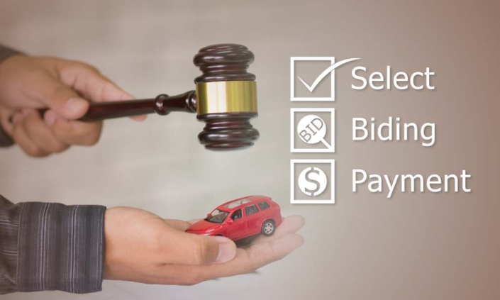 Car auction, salvage title, Online bidding car auctions has symbols, selection, auction, payment.