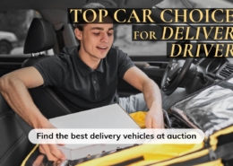 Banner highlighting the best vehicle options for delivery drivers available at auction.