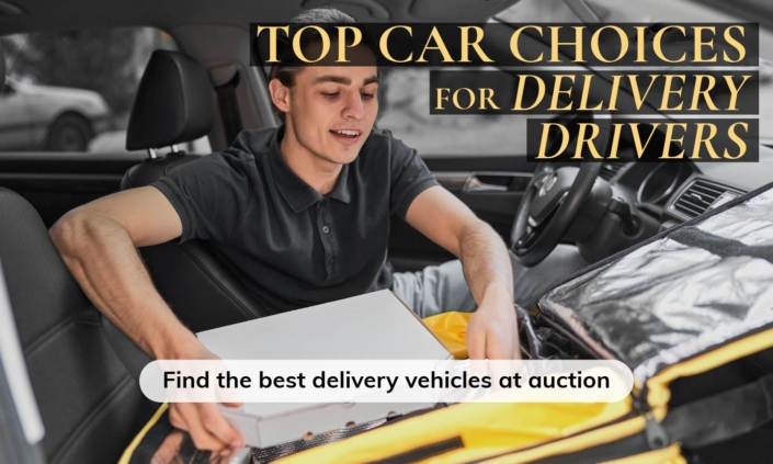 Banner highlighting the best vehicle options for delivery drivers available at auction.