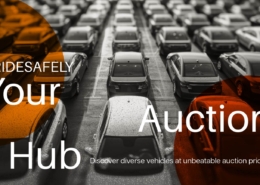 RideSafely online auction banner highlighting diverse vehicles with the tagline Discover diverse vehicles at unbeatable auction prices