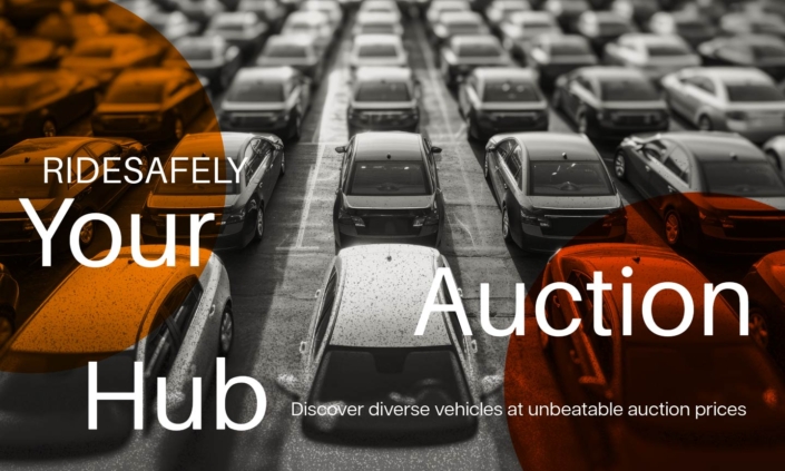 RideSafely online auction banner highlighting diverse vehicles with the tagline Discover diverse vehicles at unbeatable auction prices