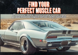 Banner image featuring bold text: Find Your Perfect Muscle Car – Essential Tips and Top Picks. The high-quality design showcases a classic American muscle car.