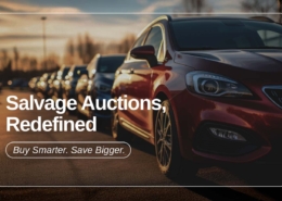 Salvage Auctions, Redefined | Buy Smarter and Save Bigger on Salvage Vehicles | RideSafely Banner showing the message "Salvage Auctions, Redefined" with a tagline "Buy Smarter. Save Bigger," highlighting a new, smarter way to buy salvage vehicles.