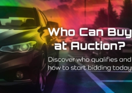 Website banner titled "Who Can Buy at Auction?" with the message "Discover who qualifies and how to start bidding today."