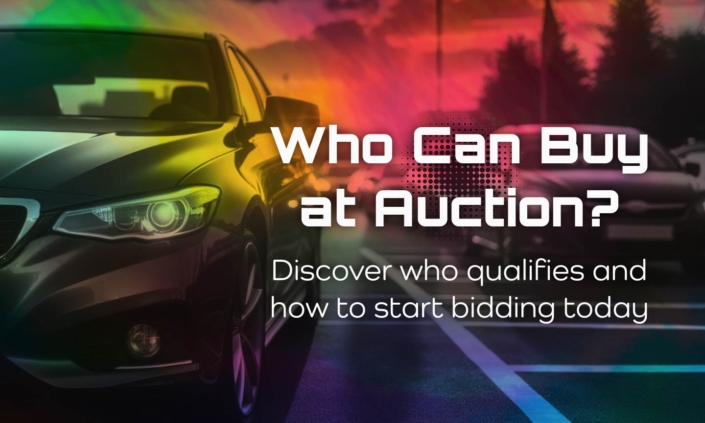 Website banner titled "Who Can Buy at Auction?" with the message "Discover who qualifies and how to start bidding today."