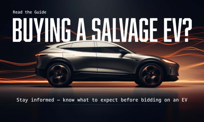 Banner with the title "Buying a Salvage EV?" and the subtitle "Know the risks before you bid on electric vehicles."