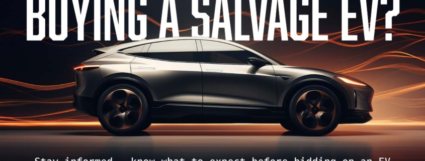 Banner with the title "Buying a Salvage EV?" and the subtitle "Know the risks before you bid on electric vehicles."