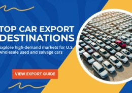 Top Car Export Destinations for U.S. Used and Salvage Vehicles | RideSafely Banner reading "Top Car Export Destinations – Explore high-demand markets for U.S. wholesale used and salvage cars" with a button labeled "View Export Guide"