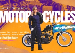 Website banner reading: Start Profiting from Motorcycles – Discover how to part out bikes and maximize resale value with a bold CTA button.