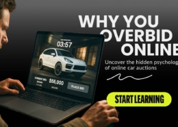Why You Overbid Online — Learn How to Bid Smarter in Car Auctions | RideSafely A focused bidder participates in an online car auction on a laptop, symbolizing the theme “Why You Overbid Online.” The image visually represents the psychology of bidding and learning how to bid smarter.