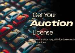 Get Your Auction License – Learn the steps to qualify for dealer-only car auctions. Professional banner with bold text and clean automotive-themed background.