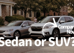 Website banner with the headline “Sedan or SUV?” and the tagline “Find your perfect match for comfort, space, and performance.”