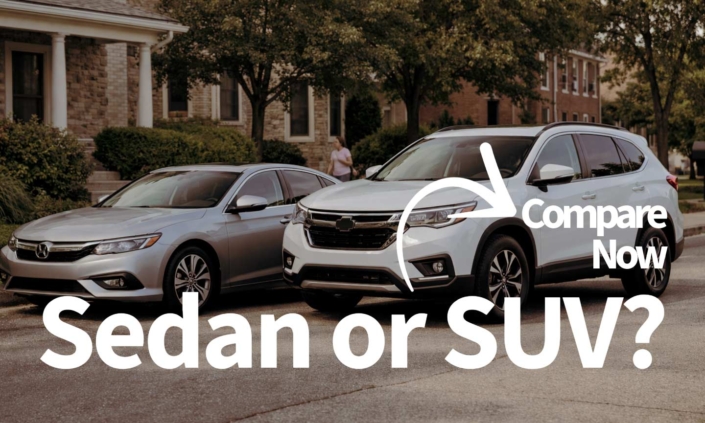Website banner with the headline “Sedan or SUV?” and the tagline “Find your perfect match for comfort, space, and performance.”