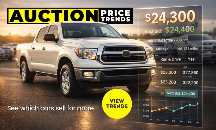 Auction Price Trends banner showing which cars sell for more at vehicle auctions