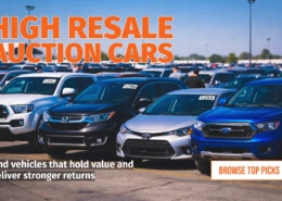 High Resale Auction Cars banner showcasing vehicles that hold value and deliver stronger returns