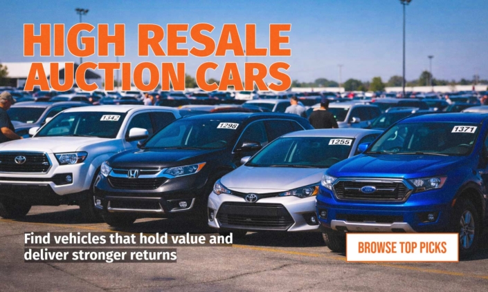 High Resale Auction Cars banner showcasing vehicles that hold value and deliver stronger returns