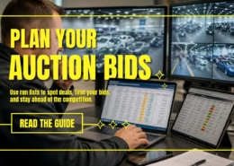 Plan Your Auction Bids banner showing how to use run lists to spot deals, time bids, and stay ahead of competition