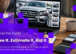 Banner reading See It. Estimate It. Bid It. estimate repair costs from auction photos and bid with confidence