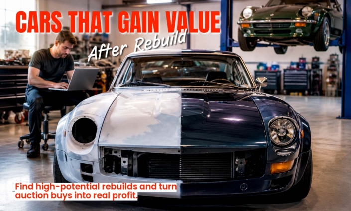 Banner reading “Cars That Gain Value After Rebuild—Find high-potential rebuilds and turn auction buys into real profit.”