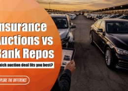 Insurance Auctions vs Bank Repos banner showing auction vehicles comparison with the message “Which auction deal fits you best?” for online car auction buyers.