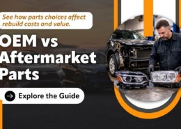 OEM vs Aftermarket Parts banner showing how parts choices affect salvage rebuild costs and vehicle value