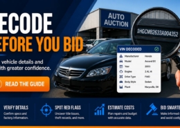 Decode Before You Bid website banner with the message Verify vehicle details and bid with greater confidence for smarter auction car buying using VIN decoding