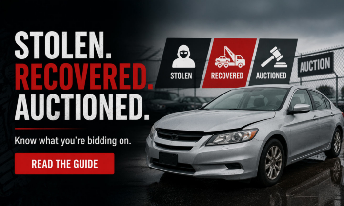 Stolen. Recovered. Auctioned. Learn what theft recovery vehicles are and know what you’re bidding on before placing your next auction bid.