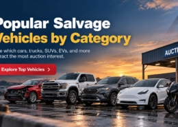 Popular salvage cars, trucks, SUVs, EVs, and motorcycles at an online auto auction