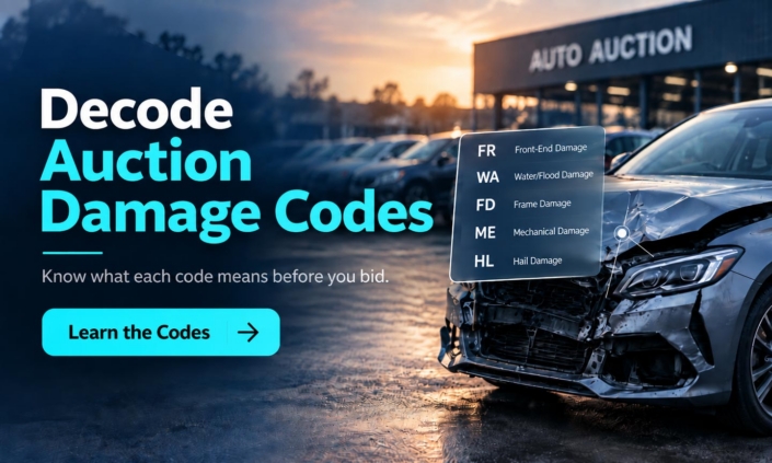 Damaged auction car with common vehicle damage codes for buyers