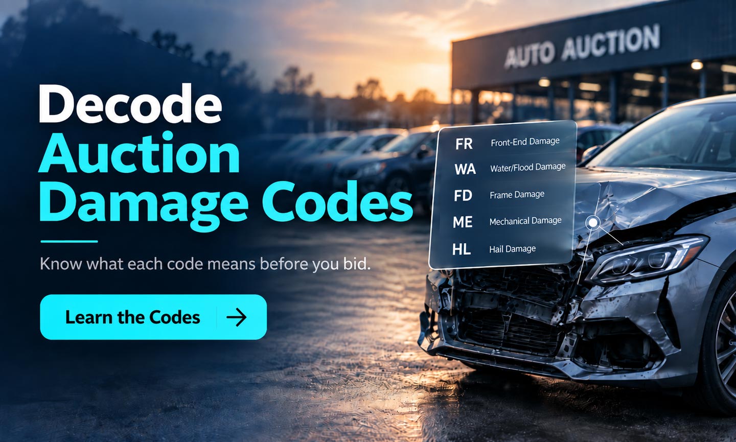 Damaged auction car with common vehicle damage codes for buyers
